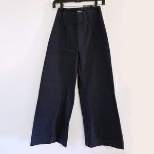 Navy wide leg cotton canvas ankle pant - by Esby 0